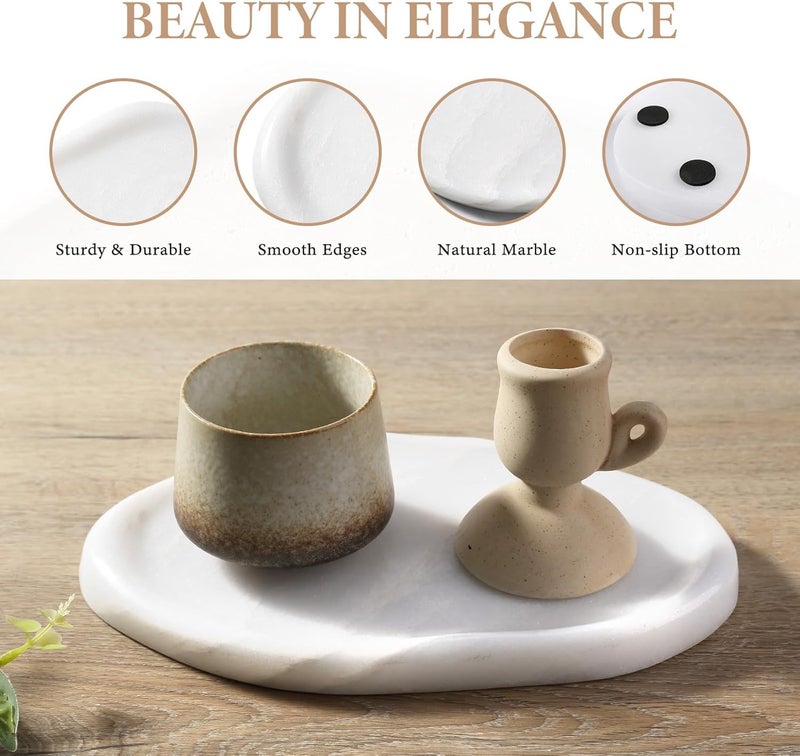 Koville Luxurious White Marble Vanity Tray, Cloud Shape Serving Stone Key Tray for Home Decor, 10" x 7" Marble Storage Trays for Bathroom, Stone Plate Holder for Perfume, Candle and Jewelry - Image 2